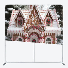 Lofaris Snowy Cake House Christmas Square Tension Backdrop