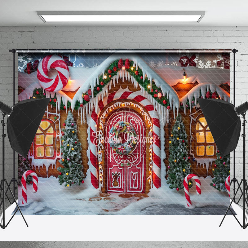 Lofaris Snowy Candy Gingerbread House Christmas Backdrop