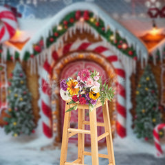 Lofaris Snowy Candy Gingerbread House Christmas Backdrop