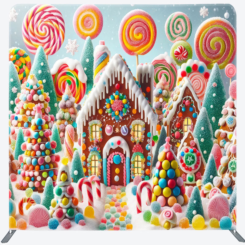 Lofaris Snowy Candyland House Square Arch Christmas Backdrop