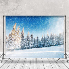 Lofaris Snowy Cedar Forest Blue Wonderland Winter Backdrop