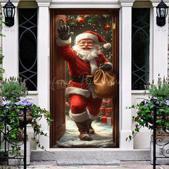 Lofaris Snowy Christmas Gift Santa Claus Knocking Door Cover