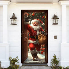 Lofaris Snowy Christmas Gift Santa Claus Knocking Door Cover