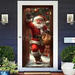 Lofaris Snowy Christmas Gift Santa Claus Knocking Door Cover