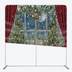 Lofaris Snowy Christmas Gifts Red Curtain Tension Fabric Backdrop