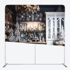 Lofaris Snowy Christmas Kitchen Fabric Photo Booth Backdrop