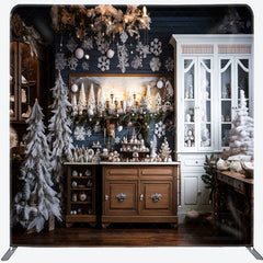 Lofaris Snowy Christmas Kitchen Fabric Photo Booth Backdrop