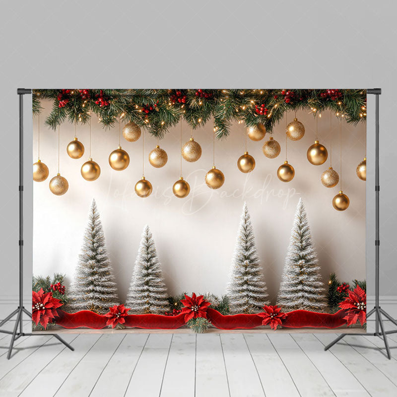 Lofaris Snowy Christmas Tree Gold Xmas Photography Backdrop