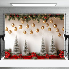 Lofaris Snowy Christmas Tree Gold Xmas Photography Backdrop