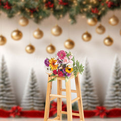 Lofaris Snowy Christmas Tree Gold Xmas Photography Backdrop