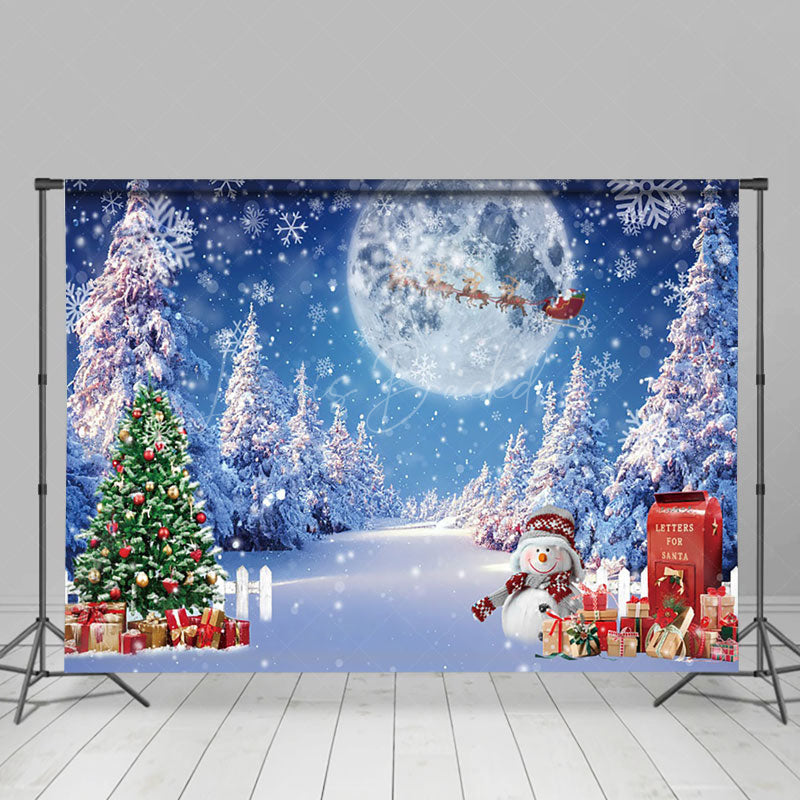 Lofaris Snowy Christmas Tree Night Full Moon Holiday Backdrop