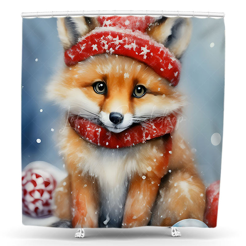 Lofaris Snowy Christmas Vibe Cute Little Fox Shower Curtain