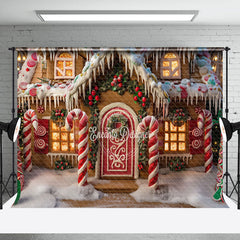 Lofaris Snowy Colorful Gingerbread House Christmas Backdrop