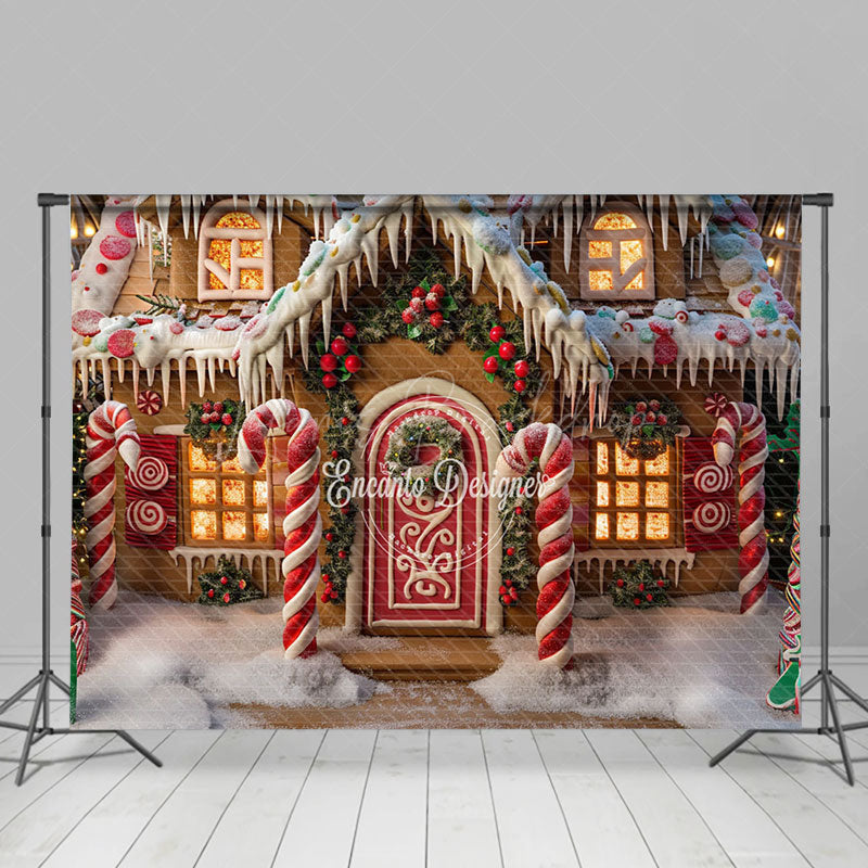 Lofaris Snowy Colorful Gingerbread House Christmas Backdrop