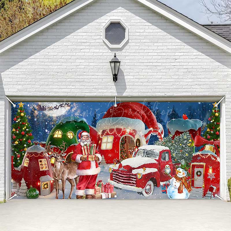 Lofaris Snowy Festive Christmas Paradise Garage Door Banner