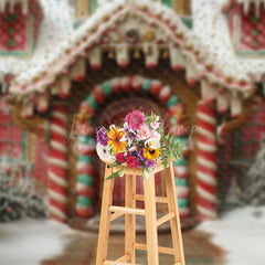 Lofaris Snowy Festive Gingerbread House Christmas Backdrop