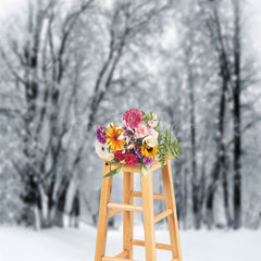 Lofaris Snowy Field Forest Trunk Winter Photography Backdrop