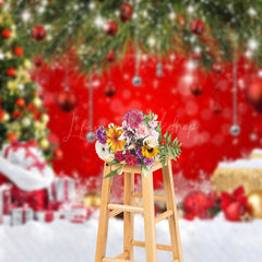 Lofaris Snowy Field Gifts Bells Red Christmas Vibe Backdrop