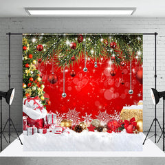 Lofaris Snowy Field Gifts Bells Red Christmas Vibe Backdrop