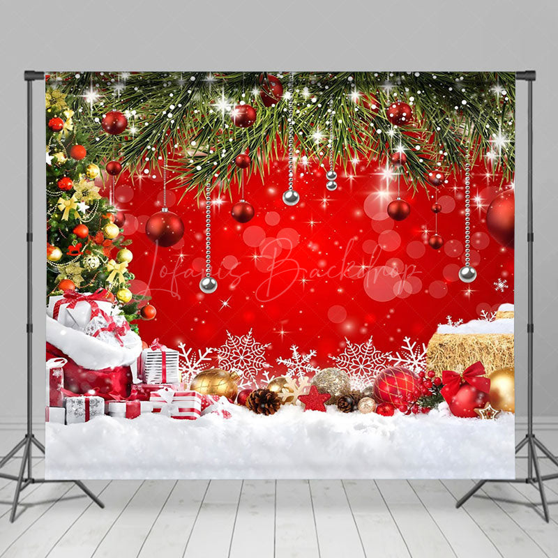 Lofaris Snowy Field Gifts Bells Red Christmas Vibe Backdrop