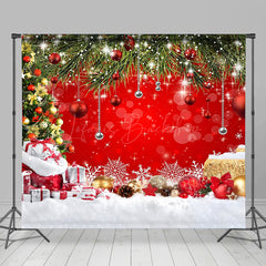 Lofaris Snowy Field Gifts Bells Red Christmas Vibe Backdrop