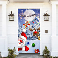 Lofaris Snowy Field Moon Night Santa Christmas Door Cover