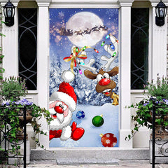 Lofaris Snowy Field Moon Night Santa Christmas Door Cover