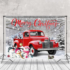 Lofaris Snowy Field Red Car Snowman Christmas Vibe Backdrop