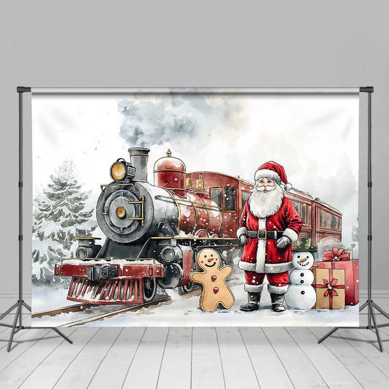 Lofaris Snowy Field Santa Train Gifts Christmas Backdrop