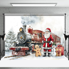 Lofaris Snowy Field Santa Train Gifts Christmas Backdrop