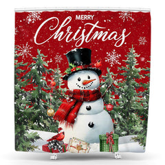 Lofaris Snowy Field Snowman Trees Christmas Shower Curtain