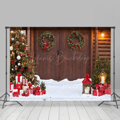 Lofaris Snowy Field Wooden Gate Festive Christmas Backdrop