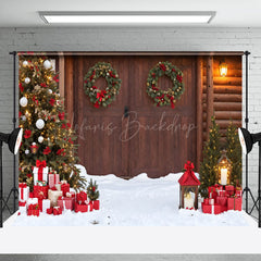 Lofaris Snowy Field Wooden Gate Festive Christmas Backdrop