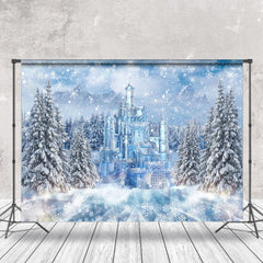 Lofaris Snowy Forest Blue Ice Castle Lake Winter Backdrop