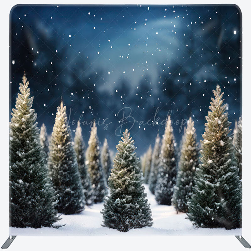 Lofaris Snowy Forest Christmas Night Square Tension Backdrop