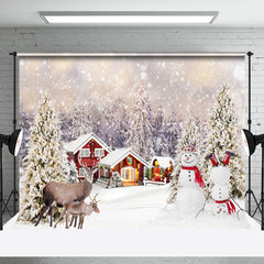 Lofaris Snowy Forest Elk Snowman Christmas Tree Backdrop