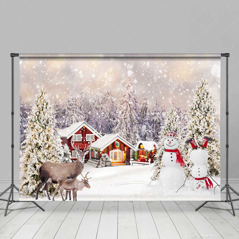 Lofaris Snowy Forest Elk Snowman Christmas Tree Backdrop