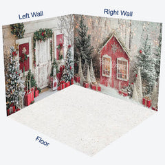 Lofaris Snowy Forest Field Cabin Christmas Room Set Backdrop