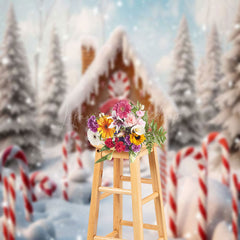 Lofaris Snowy Forest Gingerbread House Christmas Backdrop