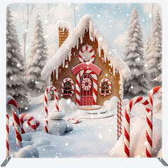 Lofaris Snowy Forest Gingerbread House Pillow Case Backdrop