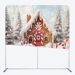 Lofaris Snowy Forest Gingerbread House Pillow Case Backdrop