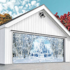 Lofaris Snowy Forest Ice Fairy Castle Garage Door Banner