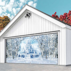 Lofaris Snowy Forest Ice Fairy Castle Garage Door Banner