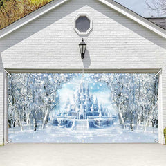 Lofaris Snowy Forest Ice Fairy Castle Garage Door Banner