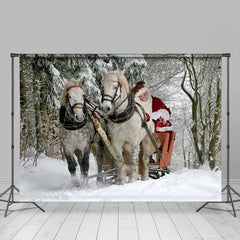 Lofaris Snowy Forest Realistic Horse Santa Christmas Backdrop