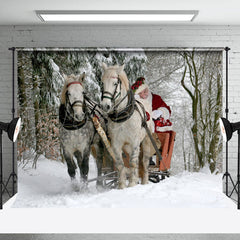 Lofaris Snowy Forest Realistic Horse Santa Christmas Backdrop