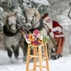 Lofaris Snowy Forest Realistic Horse Santa Christmas Backdrop