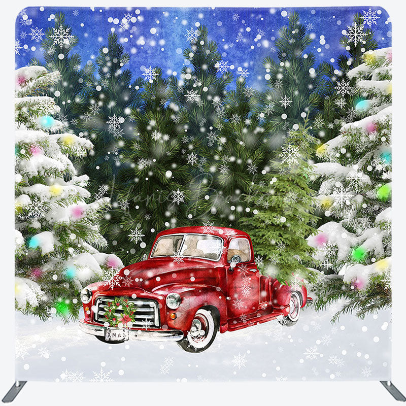 Lofaris Snowy Forest Red Car Christmas Pillow Cover Backdrop