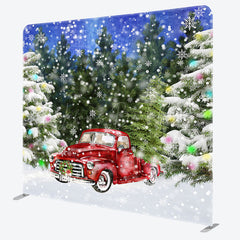 Lofaris Snowy Forest Red Car Christmas Pillow Cover Backdrop