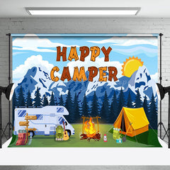 Lofaris Snowy Forest RV Happy Camper Vibe Birthday Backdrop